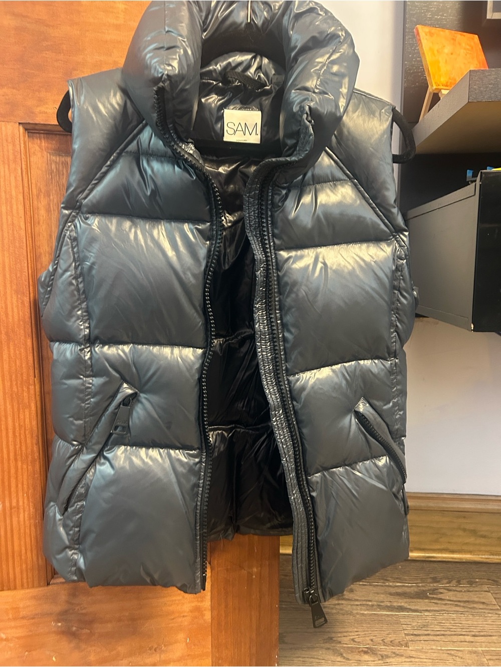 SAM. Kids' Shiny Black Puffer Vest with High Collar